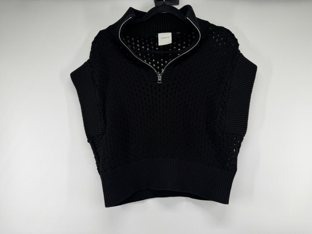 Varley Gaines Women’s Half Zip Top Cropped Black Size Large 100% Cotton